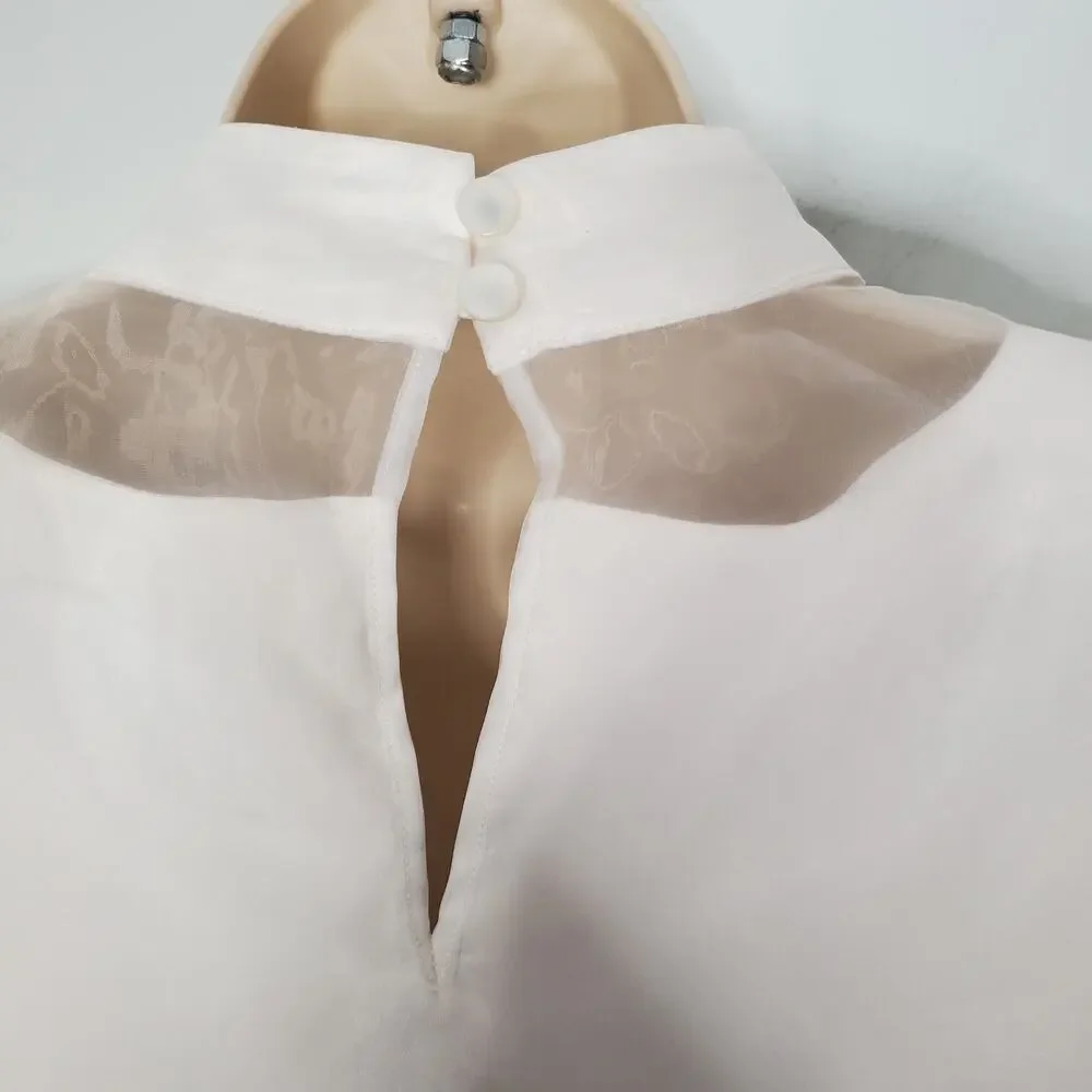 Mare Mare Long Sleeve Organza Overlay Mini Dress White High Neck Size Small - Picture 9 of 14